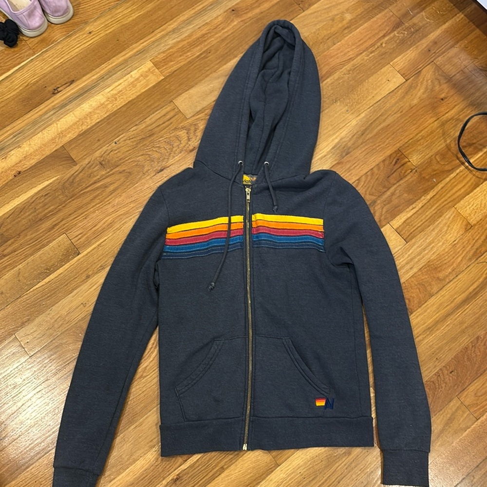 Aviator nation zip up stripe zip hoodie